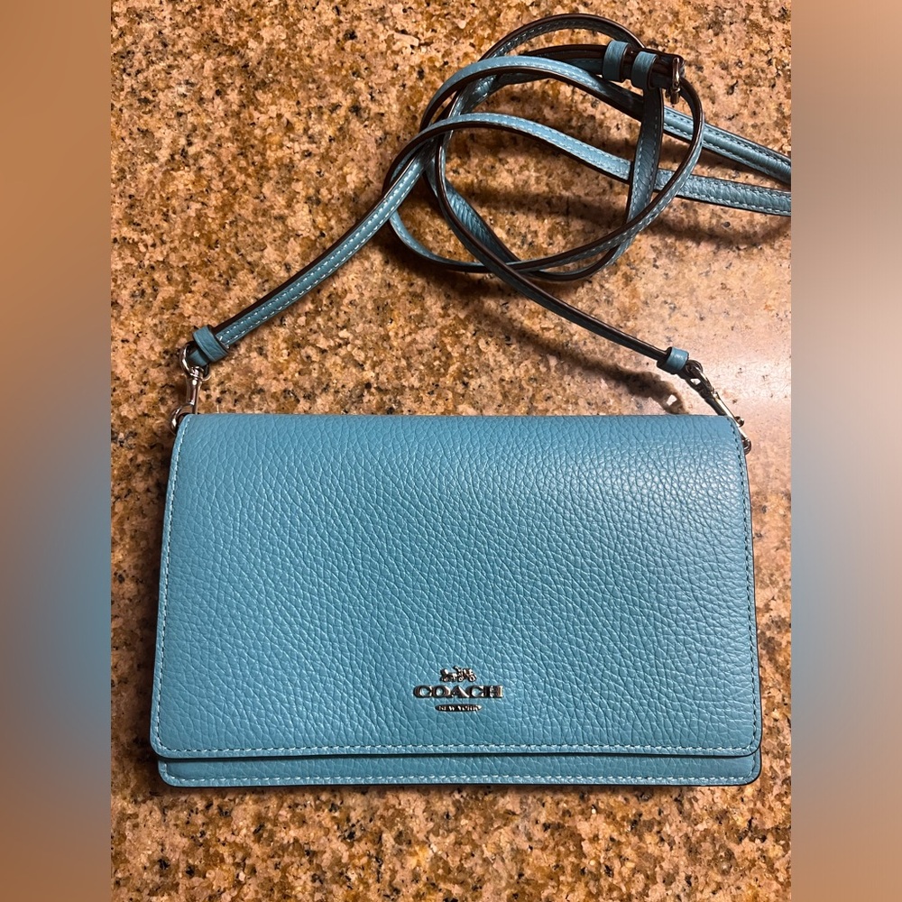 EUC!  Used once and spotless. Coach small purse, gorgeous aqua blue color